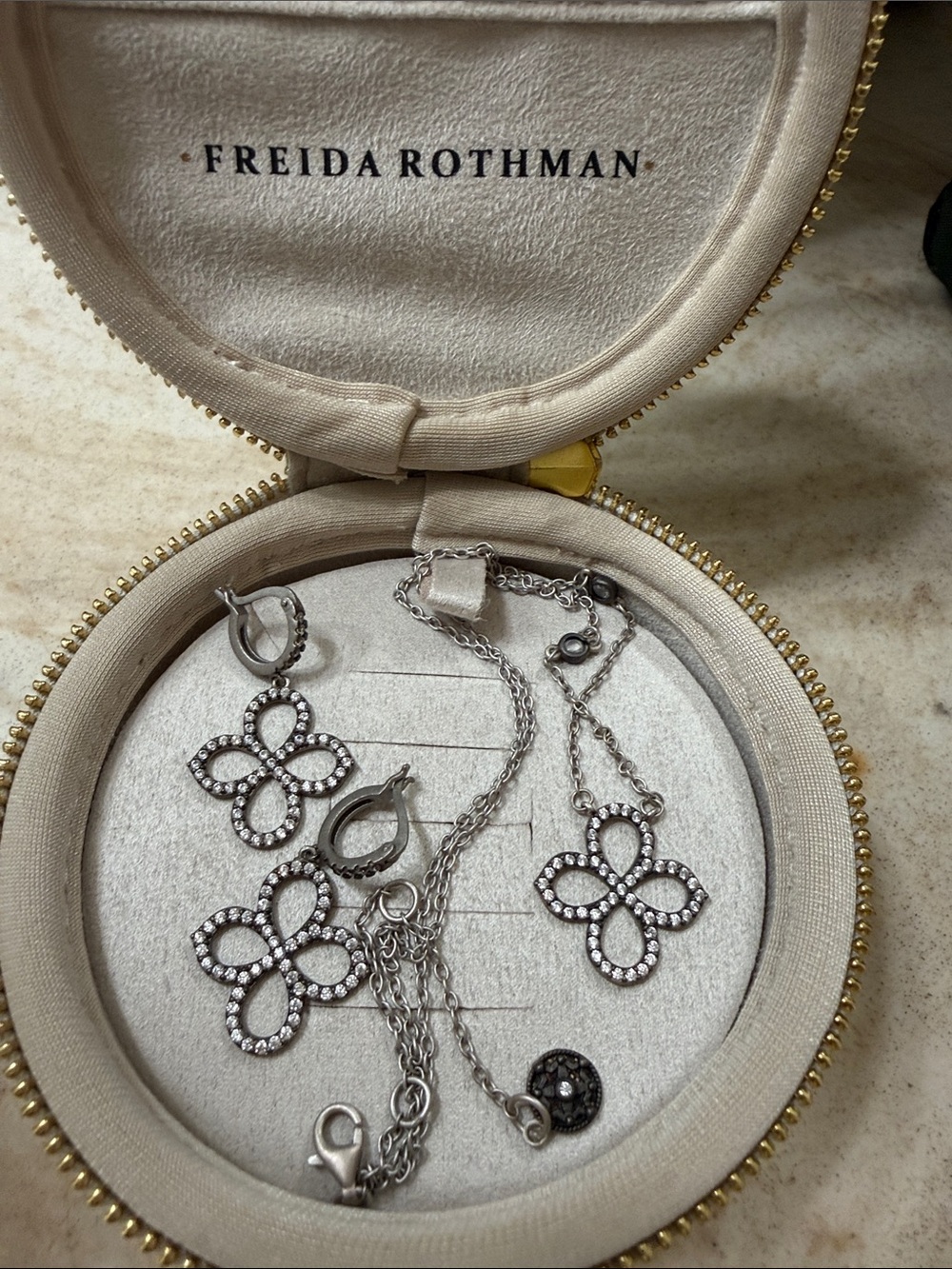 Freida Rothman Silver Pavé Four-Petal Necklace - Silver